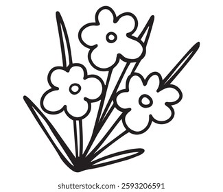 Cute hand drawn doodle daisy flowers. Decorative fancy retro flowers 