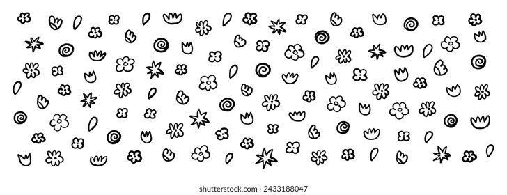 Cute hand drawn doodle flower set. Vector collection scribble elements