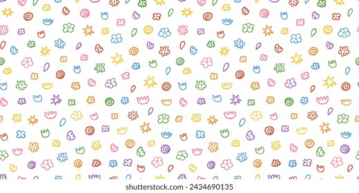 Cute hand drawn doodle flower set. Vector colorful seamless pattern