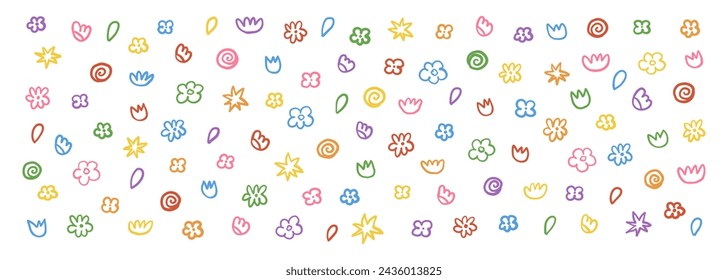 Cute hand drawn doodle flower set. Vector colorful collection scribble elements