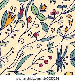 Cute hand drawn doodle flower seamless pattern