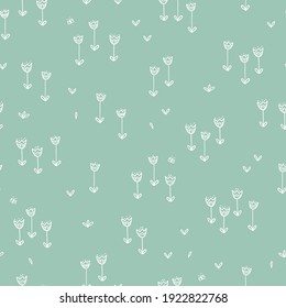 Cute hand drawn doodle flowers seamless pattern, lovely bunnies, great for textiles, banners, wallpapers, wrapping - vector design