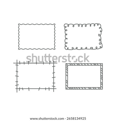 Cute hand drawn doodle frame set with wavy, spiral, stitched, and striped borders. Perfect for kids designs, scrapbooking, and creative projects.