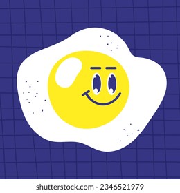 Cute hand drawn doodle fried egg character. Trendy retro vintage cartoon style smiley food character, mascot.