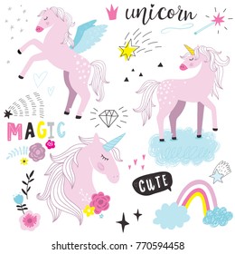 cute hand drawn doodle girl unicorns 