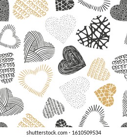 Cute hand drawn doodle hearts seamless pattern, great for valentines day, fabrics, invitation cards, banner, wallpaper, wrapping - vector design