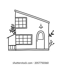 Cute hand drawn doodle house isolated on white background