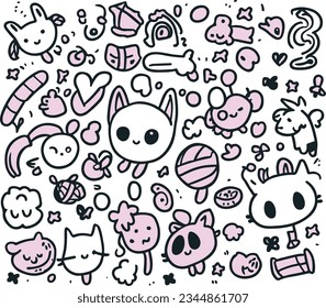 Cute hand drawn doodle kawaii animal set. Vector illustration