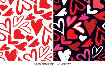 Cute hand drawn doodle kiss pattern background. Happy Valentines Day - Love you - pattern - background. Kiss me.