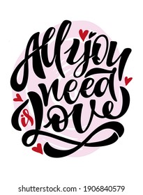 Cute hand drawn doodle letteling about love. Love you. Happy Valentine's Day - lettering label.