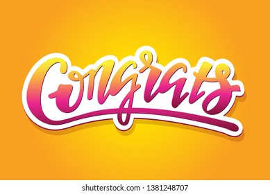 Cute hand drawn doodle lettering label banner - Congrats!