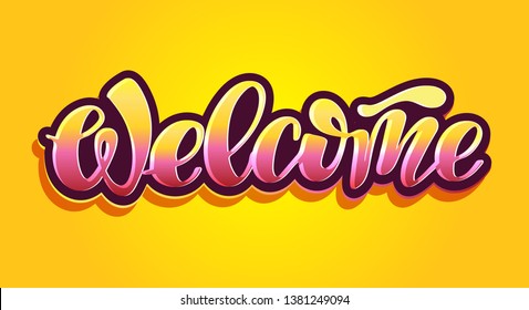 Cute hand drawn doodle lettering label banner - Welcome