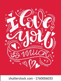 Cute hand drawn doodle lettering about love. Love you label. Valentine's Day  - beautiful lettering art.