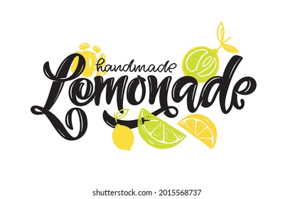 Cute hand drawn doodle lettering label - citrus homemade lemonade. Lemobade label for poster, banner, t-shirt design.