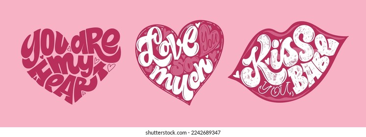 Cute hand drawn doodle lettering postcard about love. Love you art.