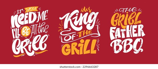 Cute hand drawn doodle lettering about grill and bbq. Lettering for tee, mug print, postcard.