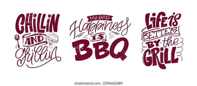 Frisch gezeichnete Doodle-Schrift über Grill und BBq. Briefe für Tee, Schmutzabdruck, Postkarte.