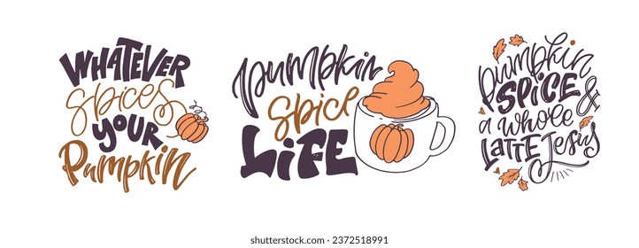 Cute hand drawn doodle lettering poster about fall, pumpkin spice, thankfull. T-shirt design, tee art, mug print, bag print.