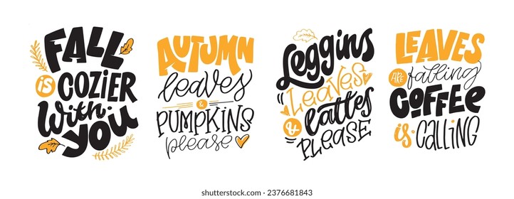 Cute hand drawn doodle lettering about fall, autumn, pumpkin, leaves.