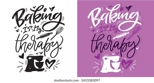 Cute hand drawn doodle lettering quote about cooking. 100% vector