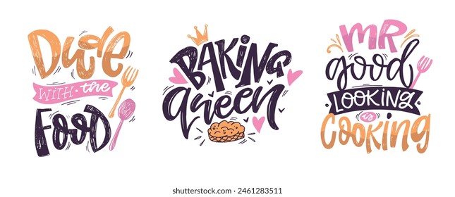 Cute hand drawn doodle lettering quote about cooking. Lettering quote - 100% vector image - t-shirt design. Lettering print art.