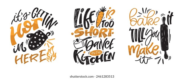 Cute hand drawn doodle lettering quote about cooking. Lettering quote - 100% vector image - t-shirt design. Lettering print art.