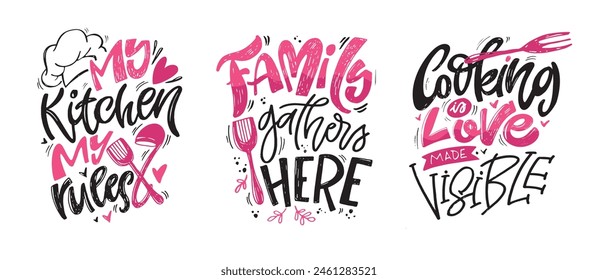 Cute hand drawn doodle lettering quote about cooking. Lettering quote - 100% vector image - t-shirt design. Lettering print art.