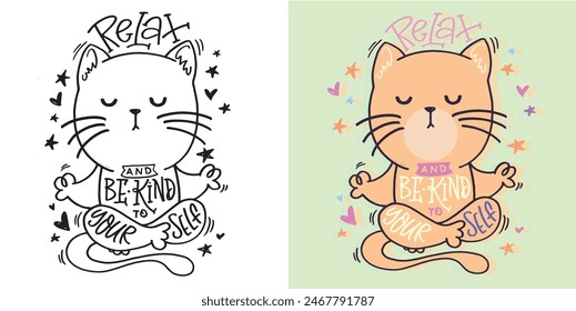 Cute hand drawn doodle lettering quote with cute cat. Lettering for t-shirt design, mug print, bag print, clothes fashion. 100% hand drawn vector image.