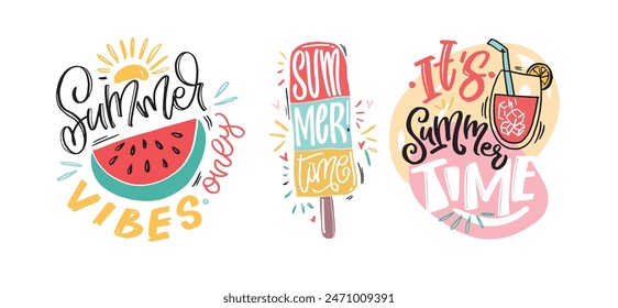 Cute hand drawn doodle lettering quote about summer, lake, ocean. Lettering for t-shirt design, mug print, bag print, clothes fashion. 100% hand drawn vector image.