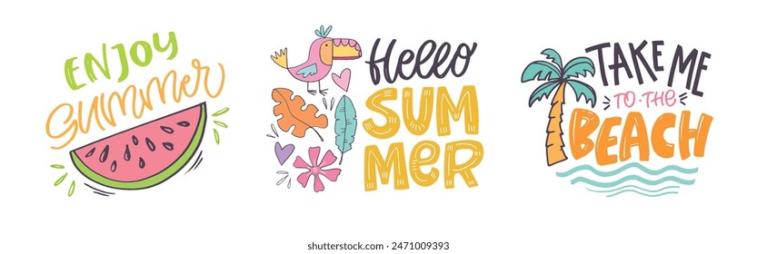 Cute hand drawn doodle lettering quote about summer, lake, ocean. Lettering for t-shirt design, mug print, bag print, clothes fashion. 100% hand drawn vector image.