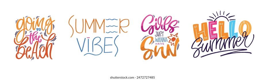 Nettes handgezeichnetes Doodle-Schriftzug-Zitat über Sommer, See, Ozean. Schriftzug für T-Shirt-Design, Becher-Print, Taschen-Print, Kleidung Mode. 100% handgezeichnete Vektorgrafik Bild.