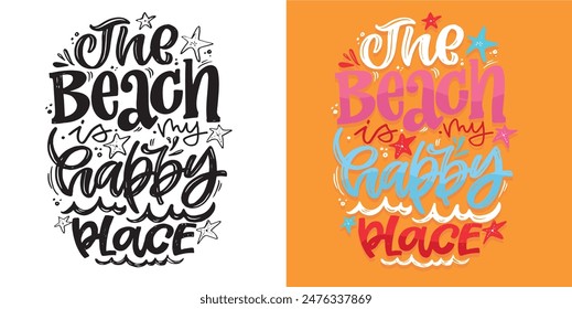 Nettes handgezeichnetes Doodle-Schriftzug-Zitat über Sommer, See, Ozean. Schriftzug für T-Shirt-Design, Becher-Print, Taschen-Print, Kleidung Mode. 100% handgezeichnete Vektorgrafik Bild.