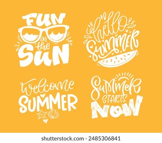 Cute hand drawn doodle lettering quote about summer. Lettering for t-shirt design, mug print, bag print, clothes fashion. 100% hand drawn vector image.