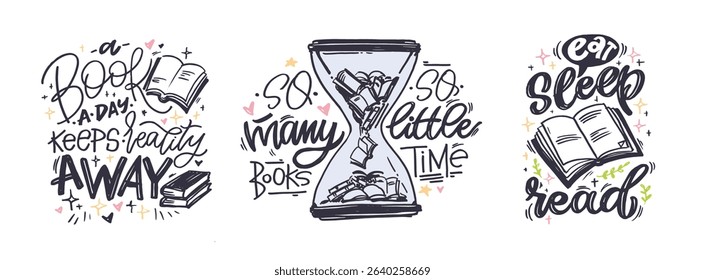 Cute hand drawn doodle lettering quote about books and reading. Lettering for t-shirt design, mug print, bag print, clothes fashion. 100% hand drawn vector image.