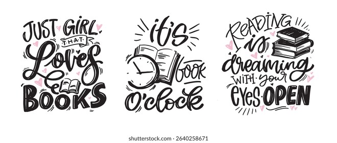 Cute hand drawn doodle lettering quote about books and reading. Lettering for t-shirt design, mug print, bag print, clothes fashion. 100% hand drawn vector image.