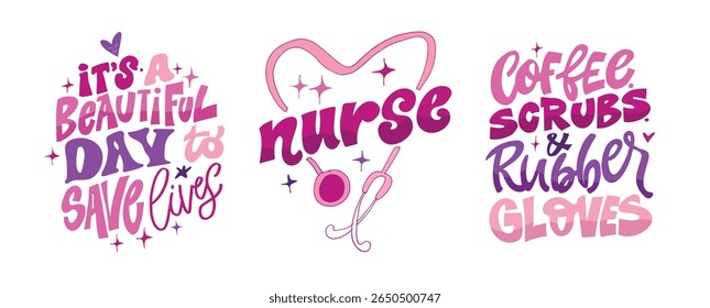 Cute hand drawn doodle lettering quote about Nurse. Lettering for t-shirt design, mug print, bag print, clothes fashion. 100% hand drawn vector image.