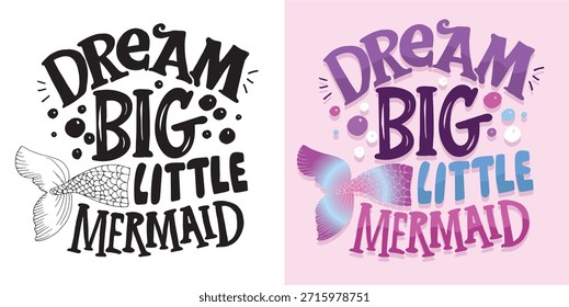 Linda cita de letras dibujadas a mano sobre Sirena. Letras para el diseño de la camiseta, impresión de la taza, impresión del bolso, moda de la ropa. Imagen de Vector 100% dibujado a mano.
