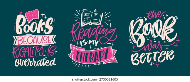 Cute hand drawn doodle lettering quote about books and reading. Lettering for t-shirt design, mug print, bag print, clothes fashion. 100% hand drawn vector image.