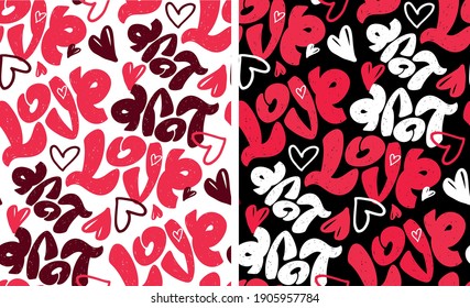 Cute hand drawn doodle love pattern background with heart. Love you. Valentines Day - cute label art. T-shirt design