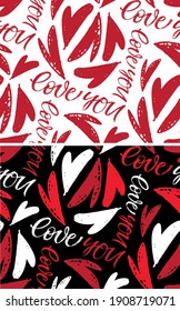 El fondo del patrón de amor del doodle dibujado a mano con el corazón. Te quiero. Día de San Valentín - arte de etiqueta lindo. Diseño de camisetas