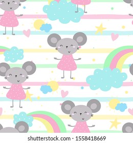 Cute hand drawn doodle mouse seamless pattern