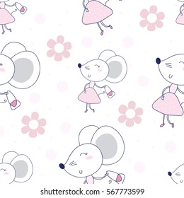 Cute hand drawn doodle mouse seamless pattern.