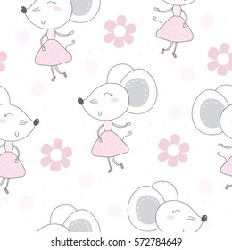 Cute hand drawn doodle mouse seamless pattern.