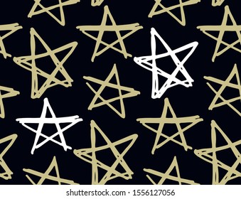 Cute hand drawn doodle pattern background with stars