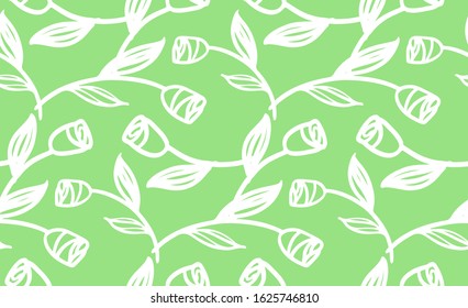 Cute hand drawn doodle pattern background with tulips flowers