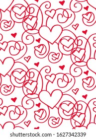 Cute hand drawn doodle pattern background with heart. Love pattern