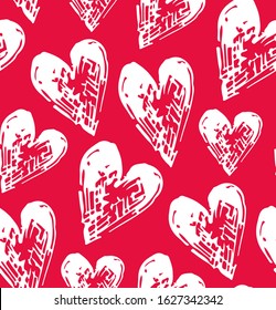 Cute hand drawn doodle pattern background with heart. Love pattern