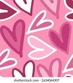 Cute hand drawn doodle pattern background with heart. Love pattern