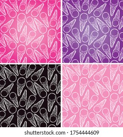 Cute hand drawn doodle pattern background with ice cream cone. Ice cream template design elements.