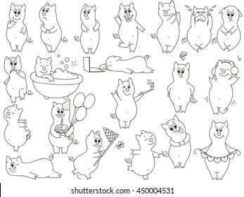Cute hand drawn doodle pigs collection
